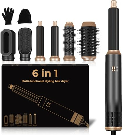 Haarstyler 6 in 1, 1000w Hairstyler Air Styler Pro Föhn Haarstyling Geräte, Rundbürstenföhn Ionen Lockenstab mit Luft, Föhnbürste, für Haar Volumen,Trocknen,Glätten, Hair Dryer Brush Set