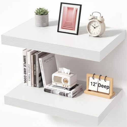 Feihorrm Extra Tiefes 29,5 cm Wandregal Holz, 40cm Wandboard Weiß 2er Set | Schweberegal aus MDF Holz, Regal Wand für mehr Stauraum, Regalbrett für Küche, Wohnzimmer, Schlafzimmer, Badezimmer & Büro