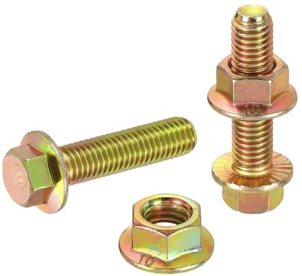 sourcing map M10 x 40mm Flanged Hex Head Bolts, 5Pcs Zinc-Plated Carbon Steel Flange Hexagon Screws with Nuts, Fully Threaded, for Machinery Industry Home Appliances