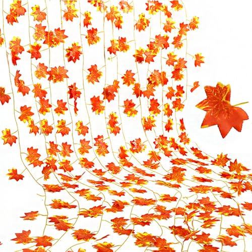 FOSDICK 12 Stück Herbstgirlande Herbstblätter Girlande Herbstdeko Künstliche Herbst Girlande Blättergirlande Herbst Ahornblätter Deko Ranke für Innen Draußen Halloween Erntedankfest Herbstdekoration