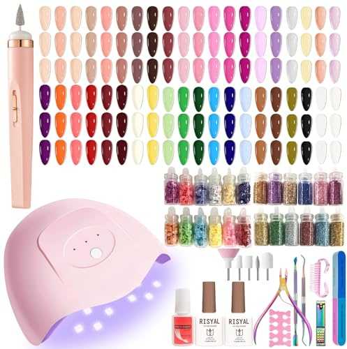 40 färger gel naglar set nagelset gelnaglar startset naglar gör-det-själv set med nagellampa och elektriska nagelfräsar, bas och topplack