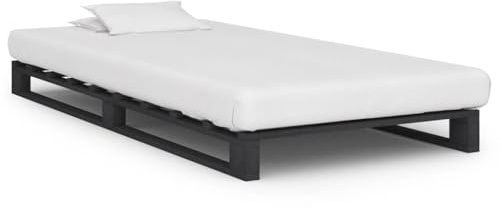Qnhdfrt Palettenbett Grau Massivholz Kiefer 90x200 cm Bettgestell mit Robustem Lattenrost Zeitloses Design für Schlafzimmer Gästebett und Jugendzimmer