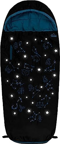 Kinder Schlafsack 3 Jahreszeiten Outdoor Deckenschlafsack Reise Mumienschlafsack - 4 bis 15 Jahren mit Sternzeichen-Motiv - Erweiterbarer Kinderschlafsack von 100 cm - 155 cm