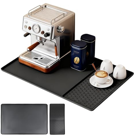 Tapis de Machine à Café, Tapis Egouttoir Vaisselle Absorbant, Silicone Noir, Antidérapant et Pliable, Accessoires de Cuisine pour Plans de Travail, Comptoirs et Comptoirs de Bar, 60 x 40 cm
