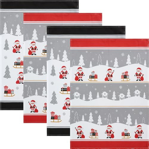 Erwin Müller Geschirrtuch Weihnachtsmann 4er-Pack Baumwolle schwarz-rot-grau Größe 50x70 cm - strapazierfähig, saugstark, weihnachtliches Motiv