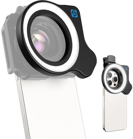 APEXEL 37/52mm Macro Lens Fill Light with Thread and Clip, 45 Light Combinations, Suitable for HB100 & ZM100 Zoom Macro Lenses for Mobile Phones