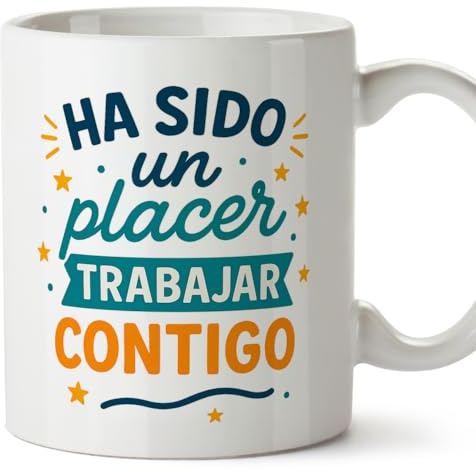 MUGFFINS taza despedida compañero trabajo | regalo despedida trabajo | con frase Ha sido un placer trabajar contigo en Español | 330 Ml 11 oz | cerámica resistente | Adiós compa v2