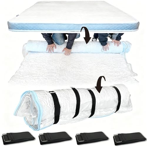 Xtrillogen vakuumpåse för madrasser med 4 spännremmar, vakuumpåse för madrass att flytta, skummadrass vakuumpåsar, dammtät madrass vakuumpåse, lämplig 100/130/160 x 200 madrasser
