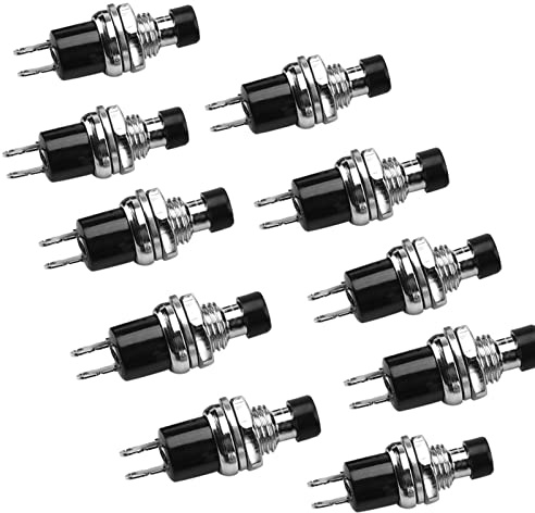 CHICIRIS Mini Interrupteur à Bouton-poussoir momentané Rond sans Verrouillage, Durable, PBS-110, pour Circuits électriques, Plastique de Haute qualité, Noir, 10 Pièces