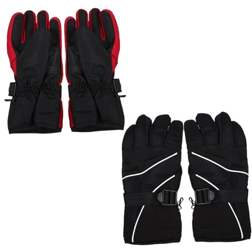 Ciieeo 2 Paar Winterskihandschuhe Unisex Warm rutschfest Rot Schwarz aus Weichem Material für Outdoor Skifahren Radfahren Wandern