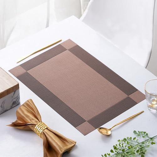 Tovagliette Lavabili Marroni, Tovagliette Lavabili In PVC Set di 2 Motivo Quadrato Rettangolare Intrecciato Sottopiatti 30x45cm
