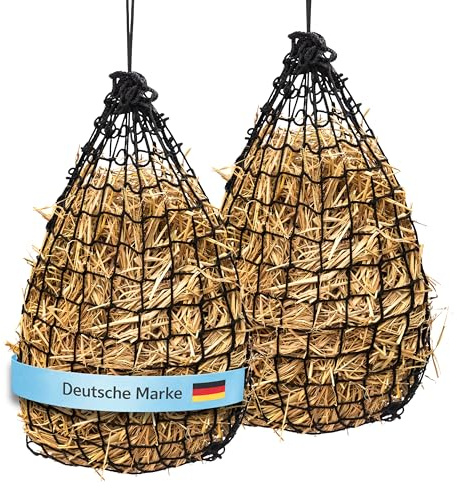 Flori’s® 2er Pack Heunetz für Pferde – Heusack für Pferde – engmaschig 5 cm Durchmesser – Pferdeheunetz mit Aufhängung – 55 × 80 cm – ca. 4 kg Heu – Slow Feeder