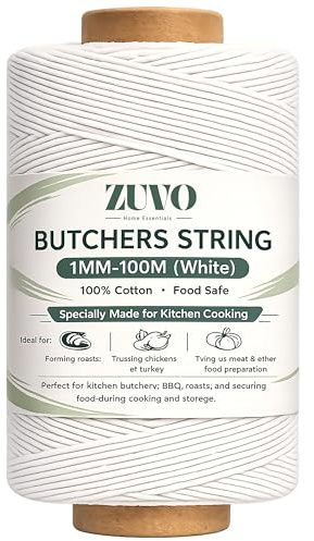 Zuvo Spago da macellaio da 100 m, in cotone bianco, per carne, tacchino e arrosti, spago da cucina per capriate, cottura e salsicce, spago in cotone per uso alimentare