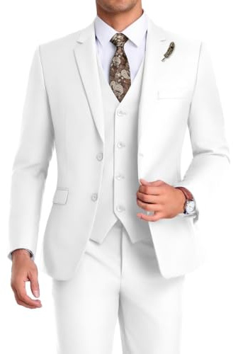 Trajes de Gama Alta para Hombre, Traje de Padrino de Boda, Color Naranja, Ajustado, Traje de 3 Piezas para Hombre, Chaqueta con Solapa con Muescas, Chaleco y Pantalones, Blanco, X-Large