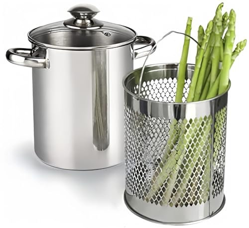 Pentola per asparagi, in acciaio inox, con cestello e coperchio, 16 cm, 4 l