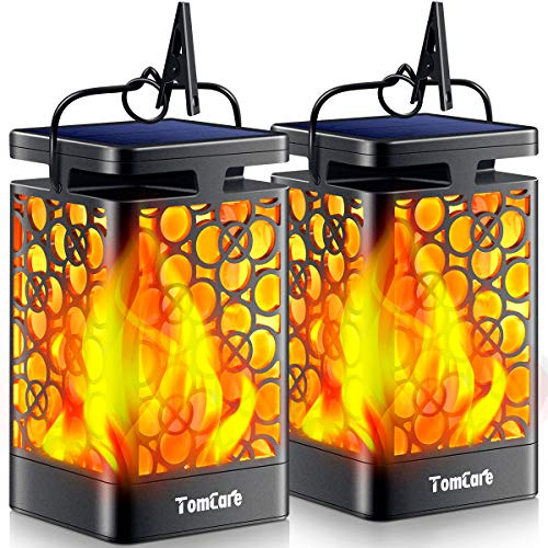 TomCare Solar Lanterns Outdoor Upgraded Flickering Flame Waterproof Hanging Lanterns Decorative Solar Powered LED Lights for Garden Patio Deck Yard, 2 Pack