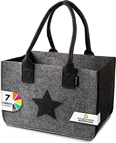Tebewo Filztasche - praktische Einkaufstasche - modische Shopping Bag - Einkaufskorb aus Filz - faltbare Tragetasche - Grau mit Stern