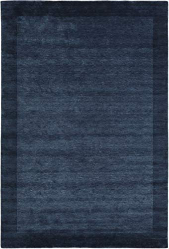 RugVista Handloom Frame, Teppich, Shaggy/Handloom, 300 x 200 cm, Rechteckig, Niedriger Stapel, Nur chemische Reinigung, Care & Fair Zertifiziert, Dunkel Blau