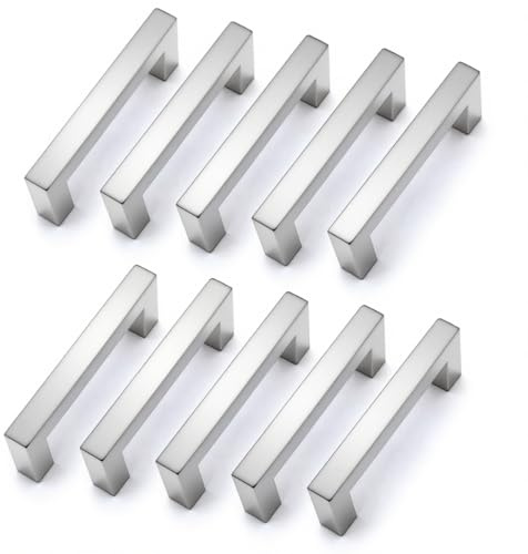 Drenky 10 Stück Silber Rostfreier Stahl Türknäufe, Möbelgriff mit Schraube für Schublade, Schrank, Möbel, Küche, Heimdekoration, Lochabstand 64 mm