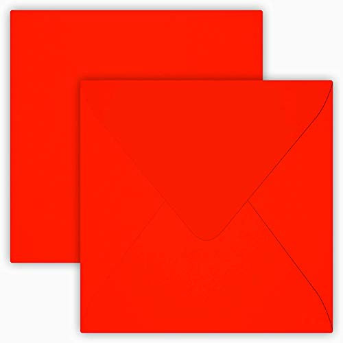 15 x 15 cm Briefumschläge, Umschläge,quadratisch, naßklebend,eingeschweißt -Neon Rot 25 Stück