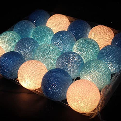 Niwin 3 m 20 LED lysande bomullskulor ljuskedjor fest jul sovrum gardin lampor födelsedag halloween bröllop belysning babyrum romantisk dekor present (blå)