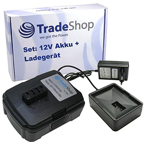 Trade-Shop Batería de ion de litio 12 V/1500 mAh + cargador de fuente de alimentación equivalente a AEG Ryobi 130503001 130503005 BPL-1220 CB120L CB121L L1212R / Oferta en set