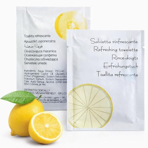 Virsus 500 Salviette Umidificate a Limone in Carta, Misura 11,5x19 cm, Salviettine rinfrescanti per pranzi e cene a base di pesce, aperitivo wipe clean lemon towel - F