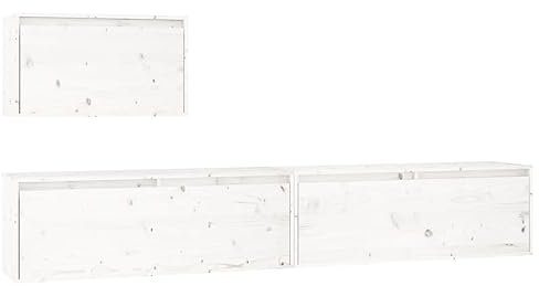 vidaXL TV Schrank 3-TLG. Wandschrank Hängeschrank Wohnwand Lowboard Fernsehschrank Fernsehtisch TV Möbel HiFi-Schrank Weiß Massivholz Kiefer
