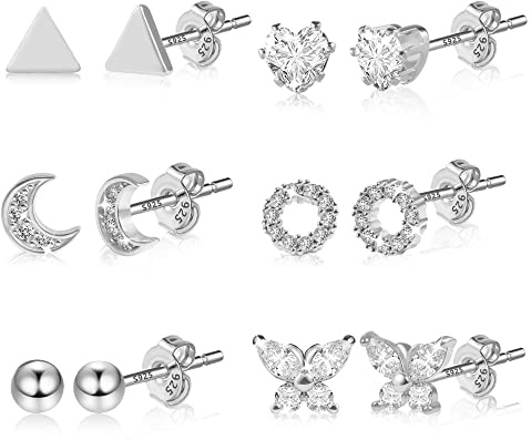 ALEXCRAFT Mehrere Silber 925 Ohrringe Kleine Zirkon Ohrstecker Set Damen