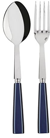Sabre París | Cubiertos de servicio Icono de color Azul noche, 2 piezas. Tenedor grande y cuchillo de acero inoxidable.