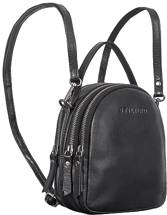 STILORD Stacy Rucksack Handtasche Damen Klein Mini Daypack Lederrucksack Vintage Backpack aus Leder für City Ausgehen Shopping Frauen Tagesrucksack Echtleder Farbe:schwarz