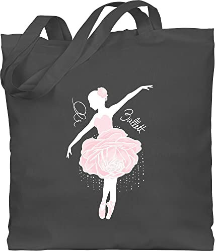 Baumwolltasche - Kinder Sport Kleidung - Ballerina - weiß/rosa - Unisize - Dunkelgrau - tanzen ballett jutebeutel dance stoffbeutel tanz tasche tanzsport bag tänzer stoffsackerl tänzerin