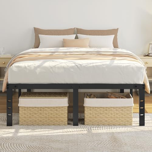 Yaheetech 36cm 4ft6 Double Metal Platform Bed Frame with Heavy Duty Steel Slat Support/Non-slip Mattress Foundation/No Box Spring Needed/Under-bed Storage/Esay Assembly/Black