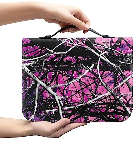 Xoenoiee Forest Camo Lila Print Bibelhülle für Damen Herren Buchhülle Kirche Bibel Schutz mit Griff und Reißverschlusstasche Perfektes Geschenk, M