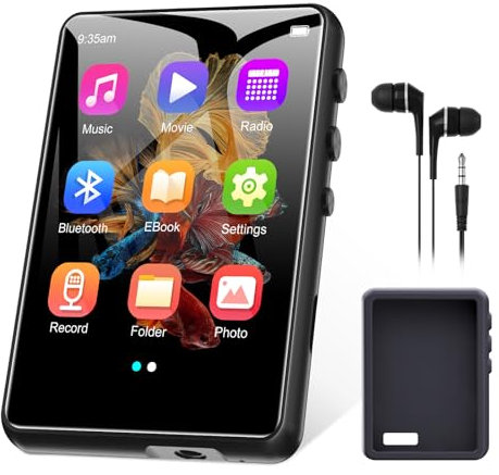 64GB Lettore MP3 Bluetooth 5.3 da con Touchscreen da 2,4 Pollici, Lettore MP3 Portatile con Altoparlanti, Capacità di Registrazione, Radio FM Espandibile fino a 128 G (Space Black)