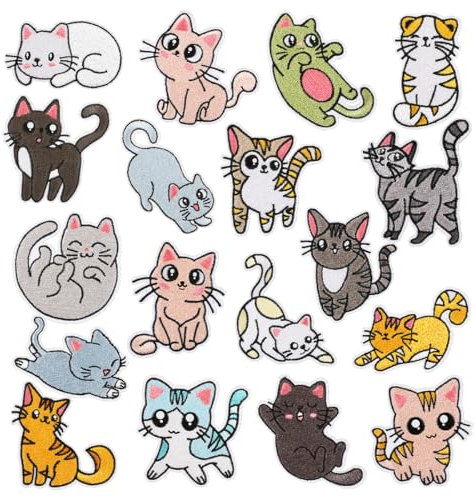 18 Stück Kätzchen Aufnäher zum Aufbügeln,Patches zum aufbügeln，Flicken Zum Aufbügeln Kinder,Bügelflicken kinder，für Kleidung，T-Shirt,Jeans, Rucksack,Mützen，Diy