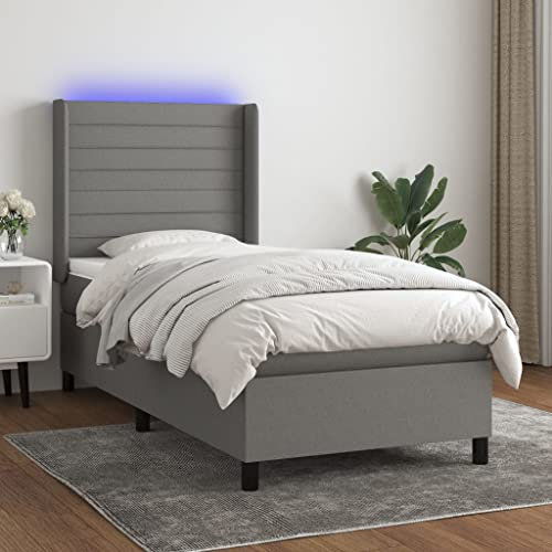 ZQQLVOO Bettgestell Familienbett Palettenbett Boxspringbett mit Matratze & LED Dunkelgrau 90x200 cm Stoff Geeignet für Familienzimmer