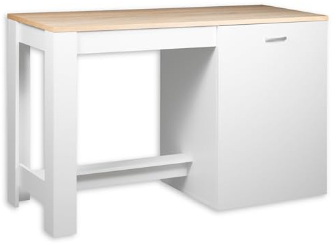 ANDY Kücheninsel Kochinsel Weiß matt Sonoma Eiche 138 x 91 x 56 cm (B/H/T) | Freistehende Kochinsel mit 2 Türen, Einlegeboden, silberner Griff, mit viel Stauraum, Aufbewahrung für Küche, modernes Design