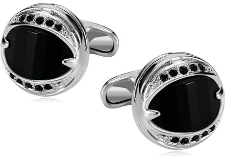 Dsnyu Manschettenknöpfe Schwarz, Manschettenknöpfe Vintage Runder Halbmond Aus Kristall Zirkonia Edelstahl Herren Schmuck für Geburtstag Hochzeit
