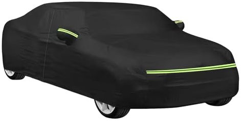 Car protective cover, Car cover Waterproof sun protection anti-scratch, dust weatherproof UV protection, car tarpaulin with zip and cotton lining, for SUV/hatchback/sedan (Black + Green, 2M+)