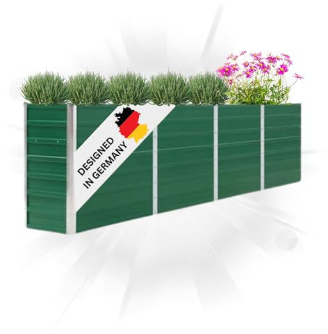 DELUKE® Hochbeet für Garten Oskar Grün | 320x40x77cm | Verzinkter Stahl | Wetterfest | Hochbeet Metall Gartenbeet Kräuterbeet Blumenbeet Beet hoch Frühbeet für Garten Gemüsebeet