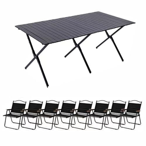 Klappbare Camping-Tisch- und Stuhl-Sets, tragbare Camping-Stühle-Sets mit leichtem, aufrollbarem Picknicktisch aus Karbonstahl, Faltbarer Rasenstuhl mit Tragetasche