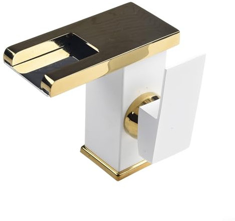 Waterfall Basin Sink Mixer Tap,LED Waterfall Faucet Washbasin Tap, for Most Basins and Sinks Which Automatically Illuminates(White + Gold)