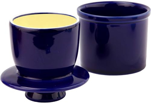 Ceramic Butter Crock with Water Line, Butter Keeper for Soft Butter, French Butter Dish with Lid, Housewarming Gift (Navy Blue, Round 6 oz)
