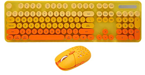 Wireless Keyboard and Mouse Combo, 2.4G Wireless Gaming Keyboard Mouse, Quiet Keys, 2400DPI, Full Size, ABS, Long Battery Life, for Gamers (Mixed Color Yellow)