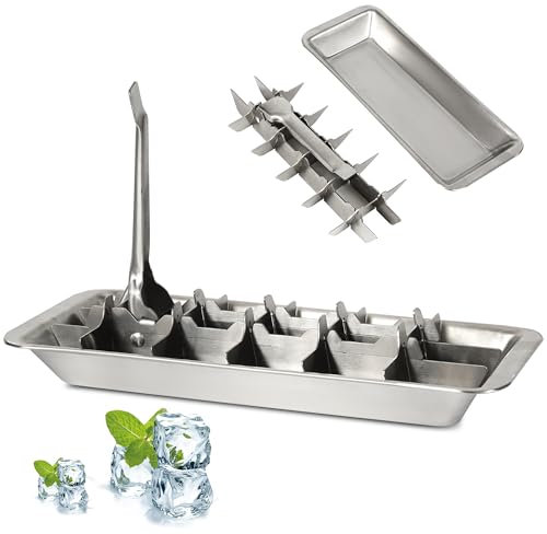 Vintage-Style Stainless Steel Ice Cube Tray with Lever, Easy-release 18-Slot Ice Cube Maker, Food-Grade Metal Freezer Mold for Baby Food, Juice, Veggies