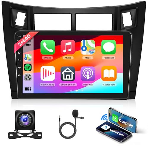 2G 64G Android Autoradio per Toyota Yaris 2005-2011 9 Pollici Touchscreen Radio Auto con Wireless Carplay Android Auto Navi GPS Mirror Link Bluetooth FM/RDS Radio WiFi USB+ Telecamera Posteriore