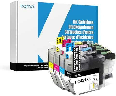 kamo LC421XL Druckerpatronen 4er-Pack– Kompatibel mit Brother LC421 / LC-421XL, DCP-J1050DW, J1140DW, J1800DW, MFC-J1010DW