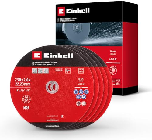 Originale Einhell Set di 3 pezzi di dischi da taglio sottili per metallo, Ø 230 mm (spessore 2 mm, certificato MPA, lunga durata, tagli precisi e a bassa sbavatura, per smerigliatrici angolari)