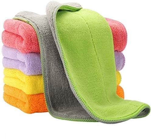 5 Thick Microfiber Cleaning Cloths with 5 Bright Colors, Super Absorbent Dust Cloths Buffing Cloths with Two Color on Two Side, Lint Free Streak Free for Tackling Any Cleaning Job with Ease (18x28cm)